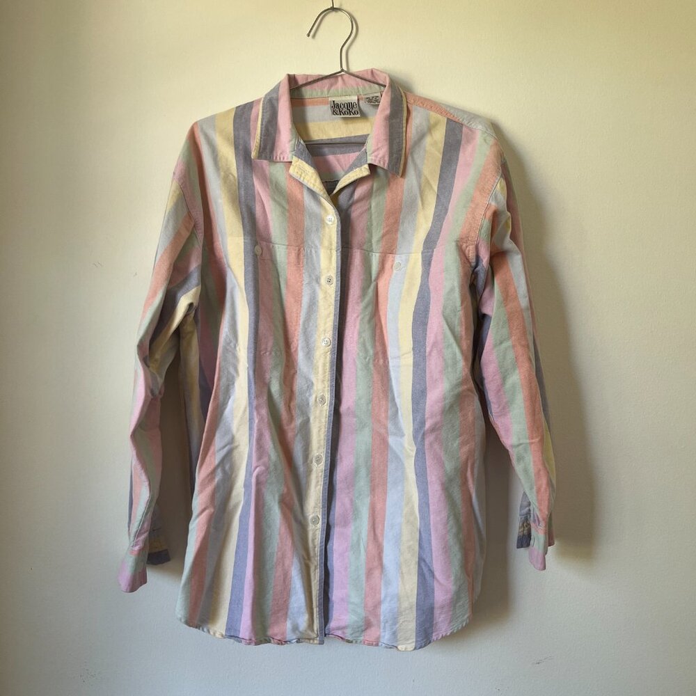 Vintage Long Sleeve Button-Up 1980s Pastel Striped Shirt